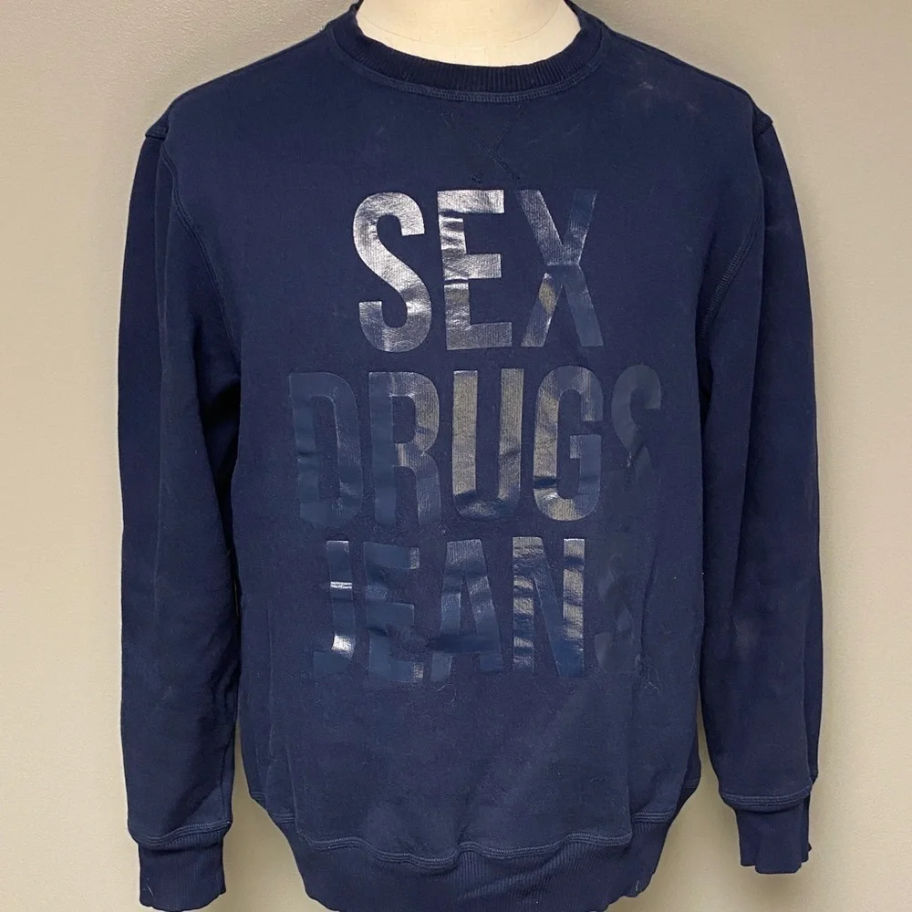 PRPS Dark Blue Crewneck Sweater with Bold Blue Text (sz 2XL)